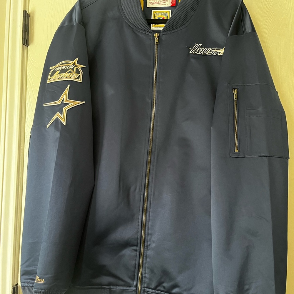 Mitchell & Ness Navy Bomber Jacket with Houston Embroidery